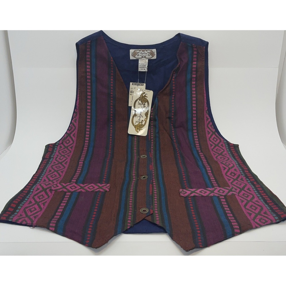 Vintage 90's Angelique NYC Vest Women's M Embroidered Aztec Vest NWT 100% Cotton
